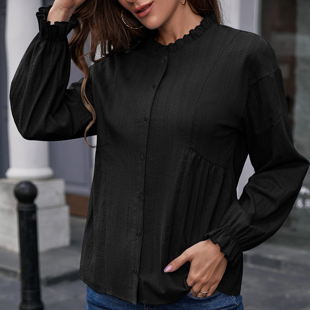 Women's blouse with ruffle hem and button details Lune London