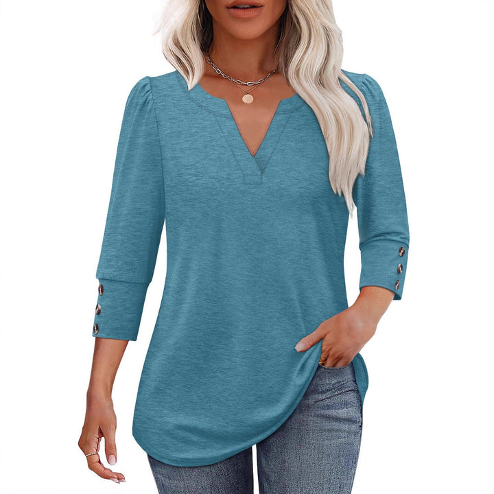V-neck blouse for women with decorative button details Lune London