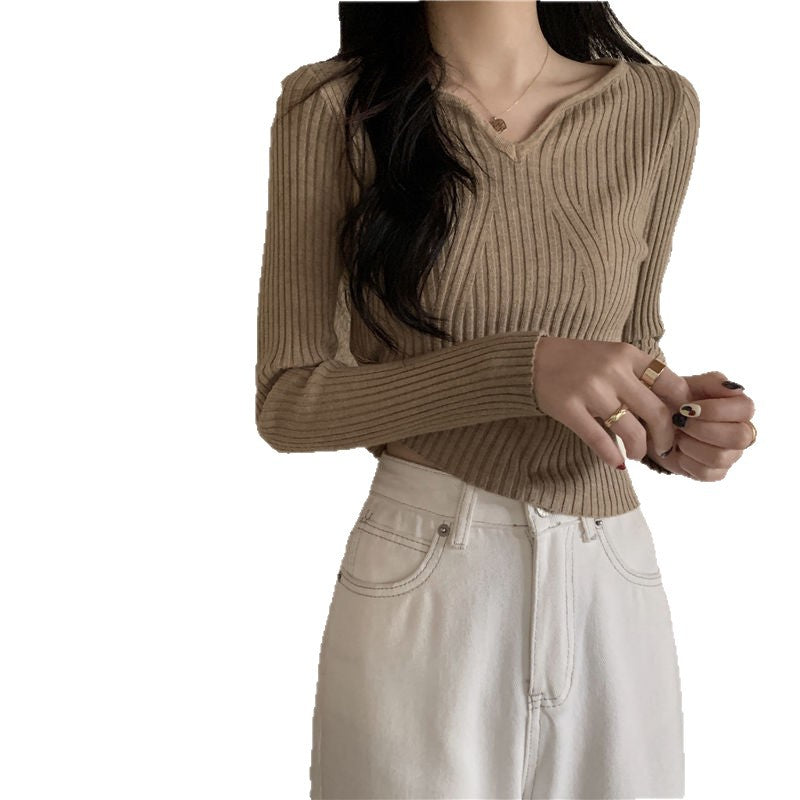 Pull en maille fine pour femmes en V avec structure côtelée Chic & Stil