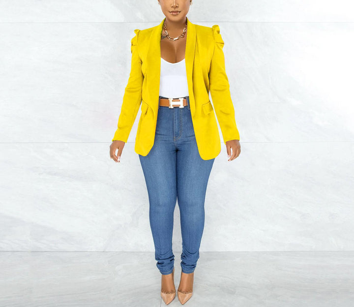 Ladies elegant blazer jacket with puff sleeves and fitted cut Lune London