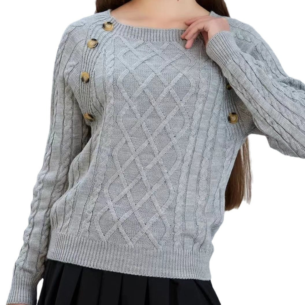 Women's knitted sweater with classic diamond pattern and decorative buttons Lune London