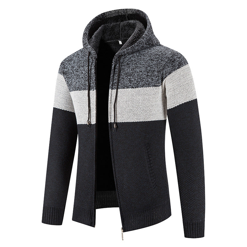 Trendy knit jacket for men with hoodie and textured design Lune London