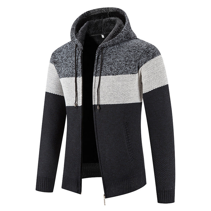 Trendy knit jacket for men with hoodie and textured design Lune London
