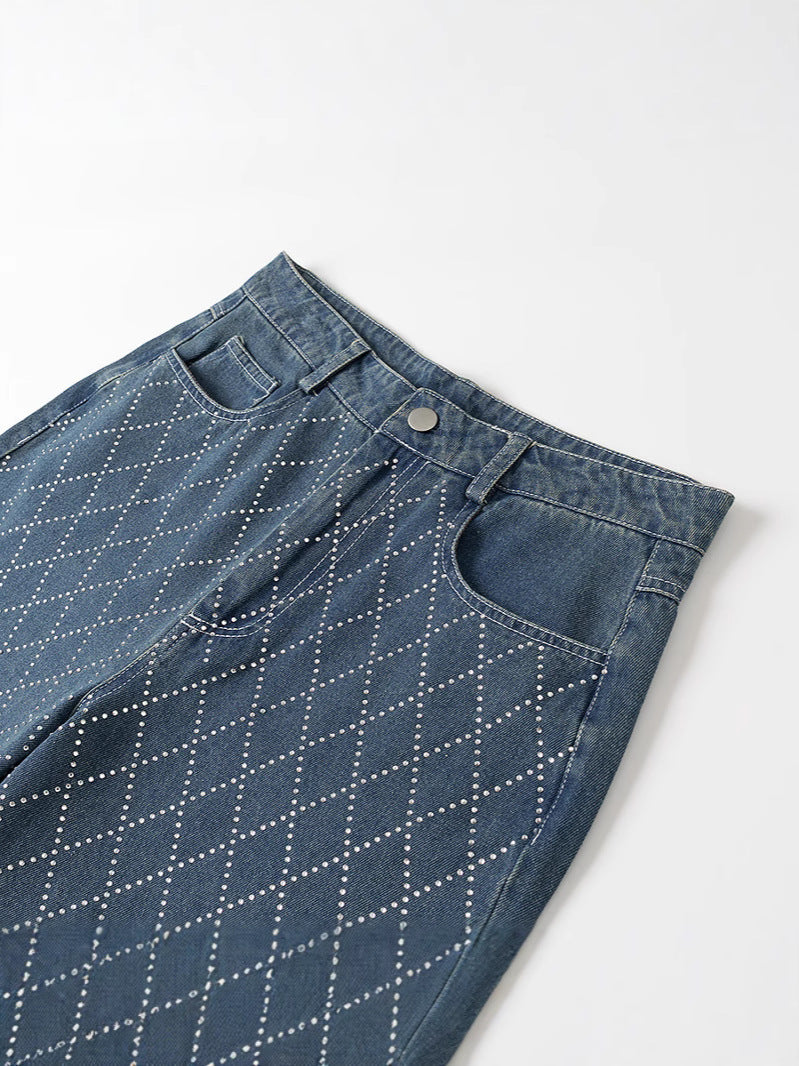 High-waisted jeans for women with a modern plaid pattern Lune London