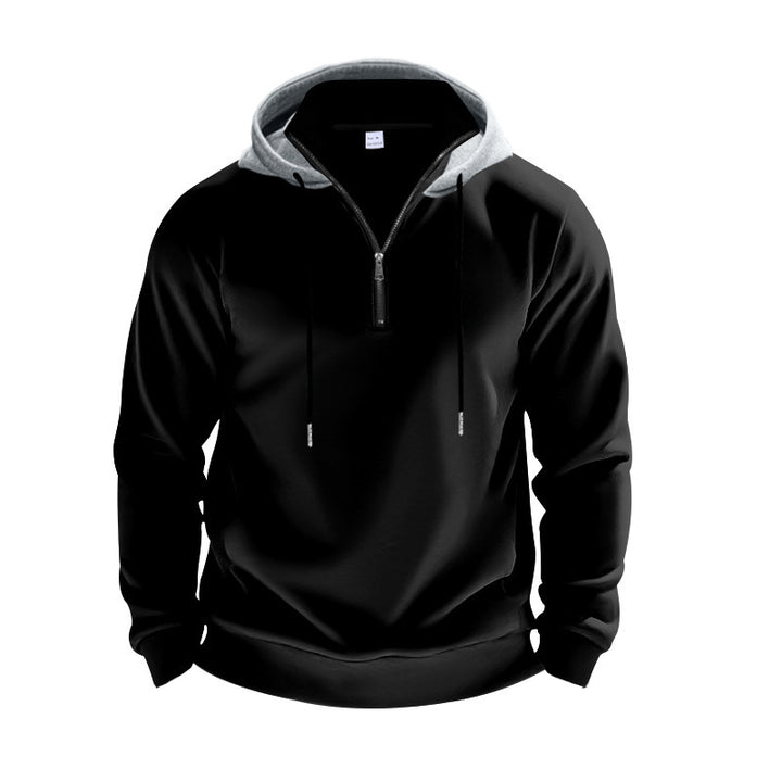 Men's sporty hoodie with half zipper and combined chic and stylish hood design