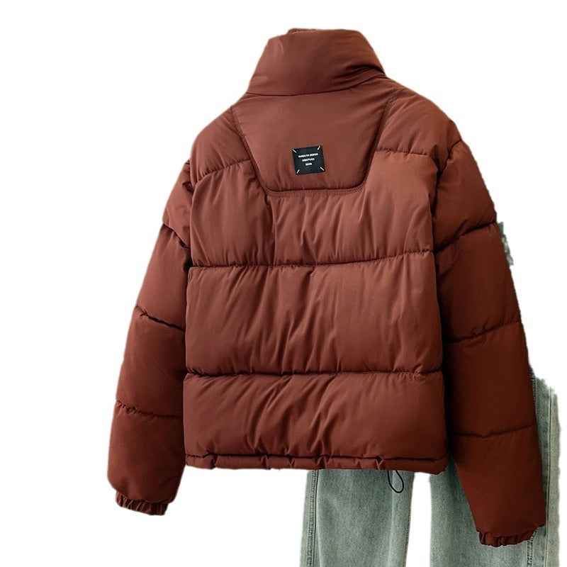 Fashionable short reversible jacket for women with high collar and practical pockets Lune London