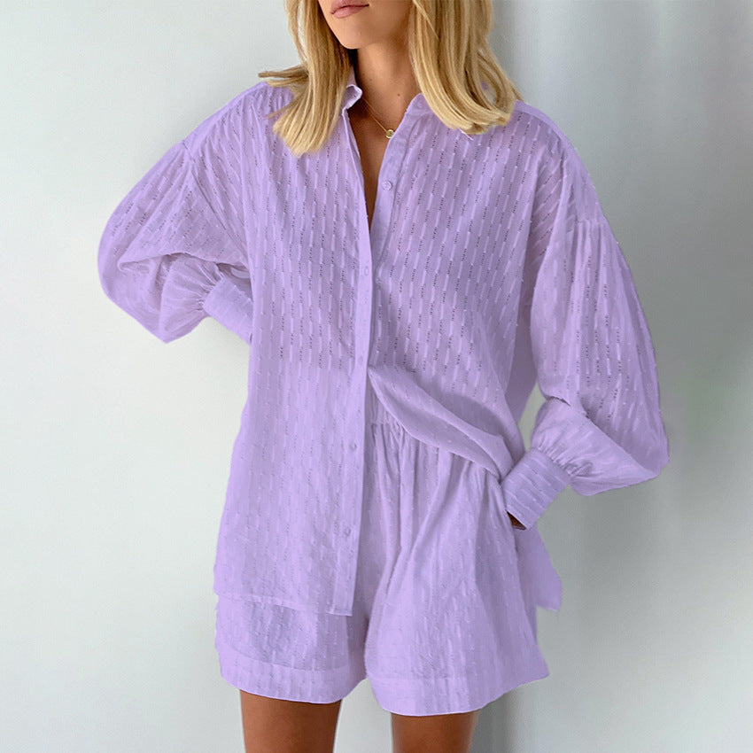 Women's stylish short sleeve pajama set with textured surface finish Lune London