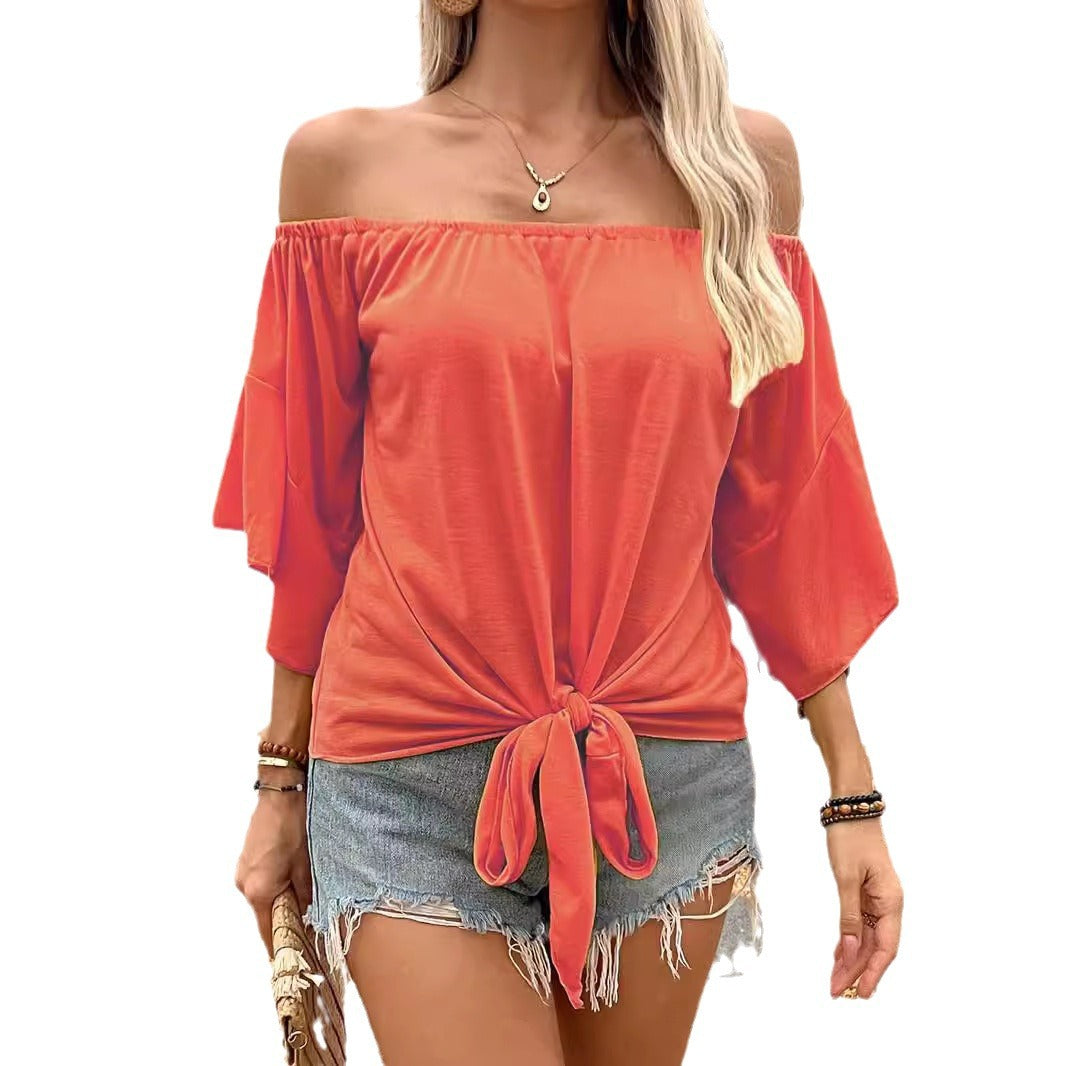 Women’s off-the-shoulder top with a knot design and relaxed flared sleeves Lune London