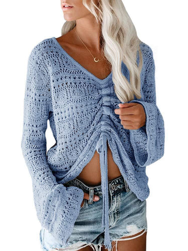 Women's trendy V-neck sweater with gathers Lune London