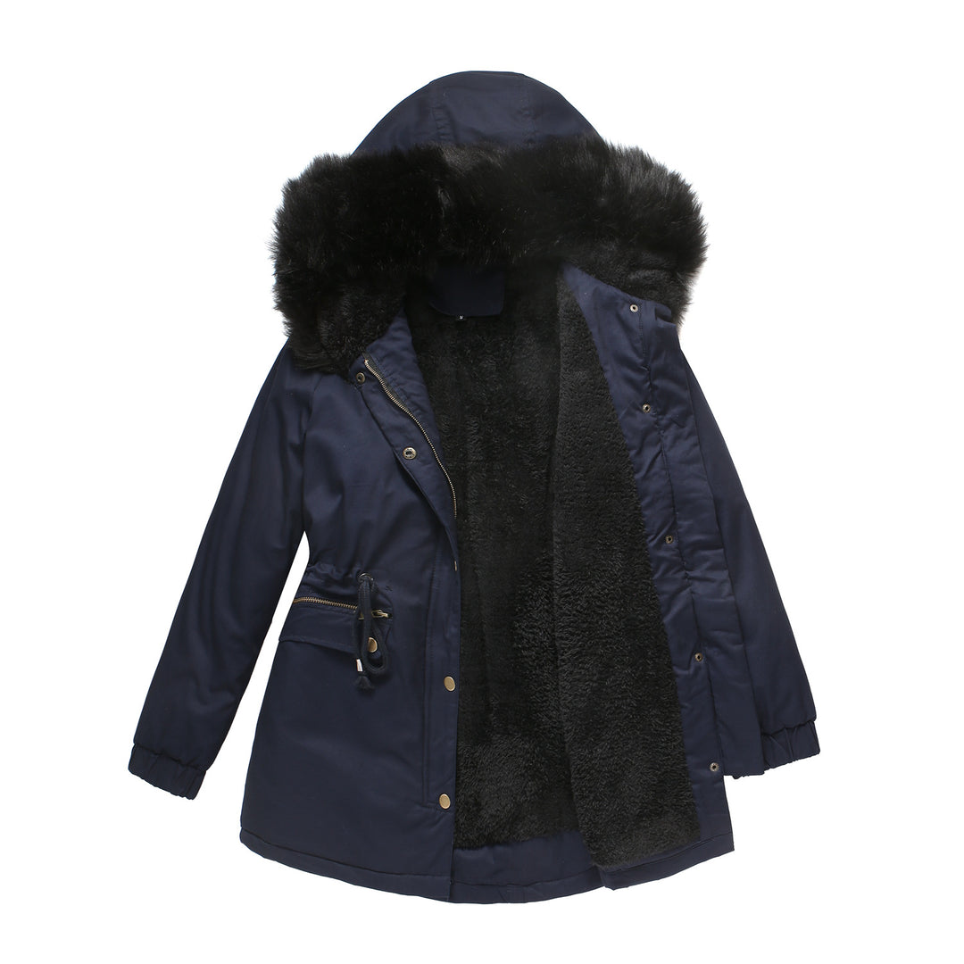 Women's insulated parka with removable faux fur collar and adjustable drawstring waist Lune London