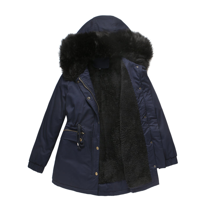 Women's insulated parka with removable faux fur collar and adjustable drawstring waist Lune London