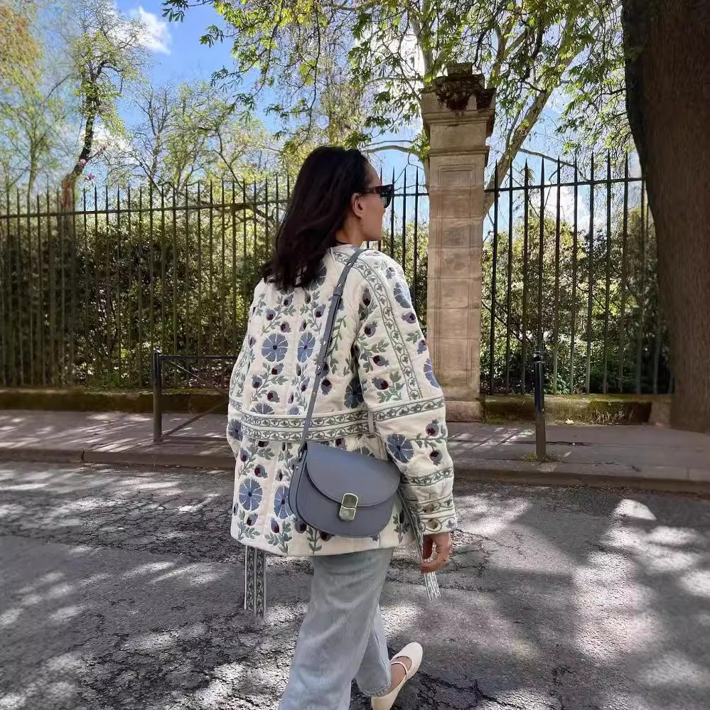 Quilted jacket for women with floral design and button closure Lune London