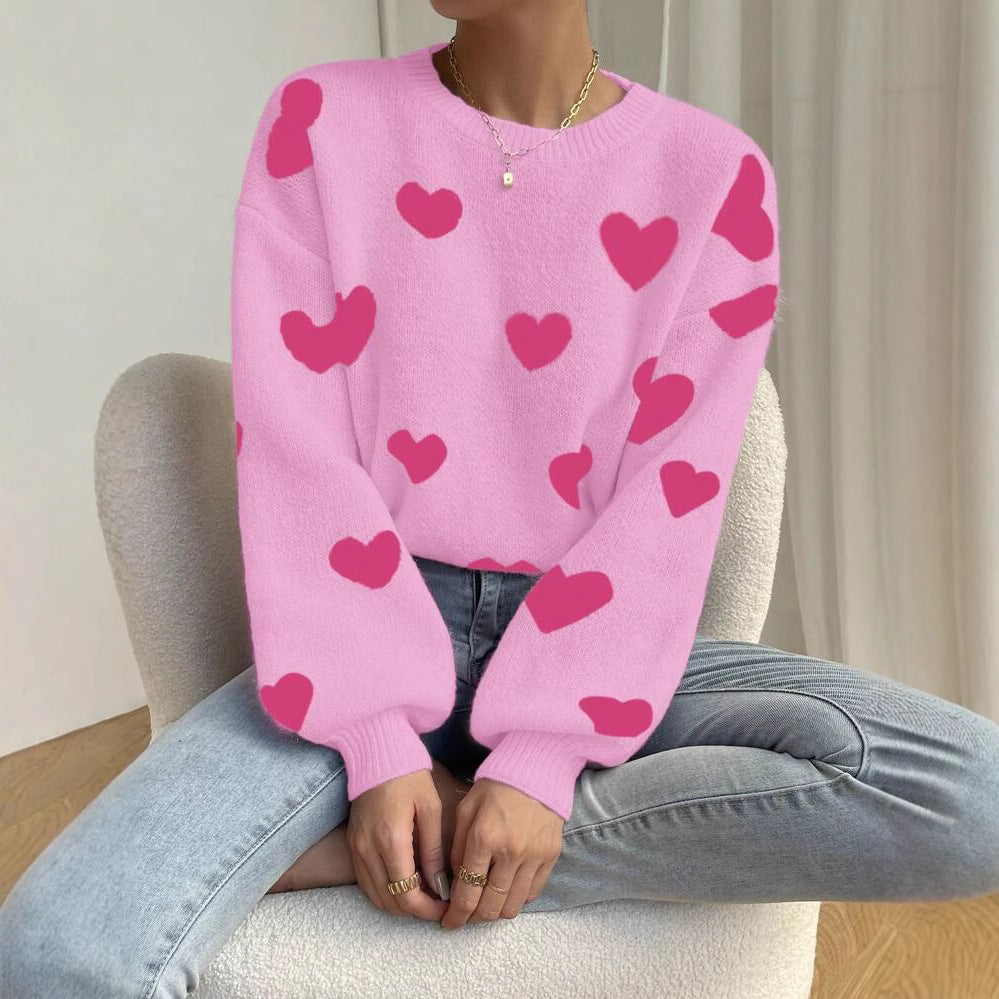 Women's Knitted Pullover with Striking Heart Design and Casual Cut Lune London