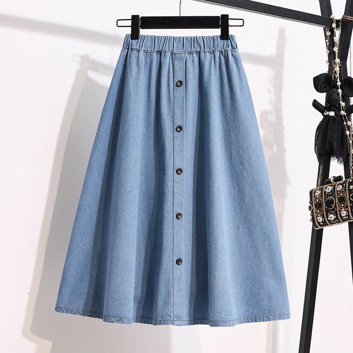 Jupe en denim longue pour femmes avec des pressions décoratives Chic & Stil