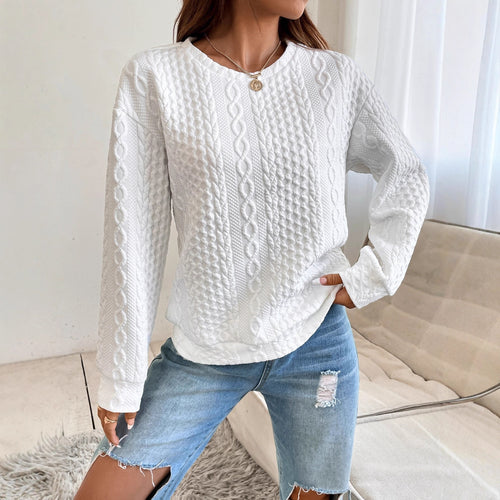 Knitted sweater for women with structured surface texture and elegant round neckline Lune London