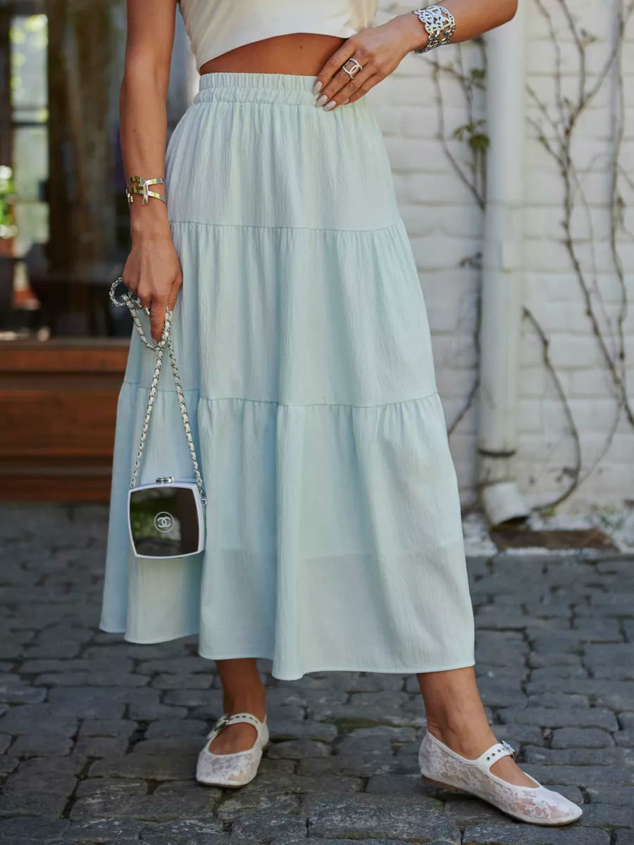 Long ruffled skirt for women in lightweight and flowy fabric with elastic waistband Lune London