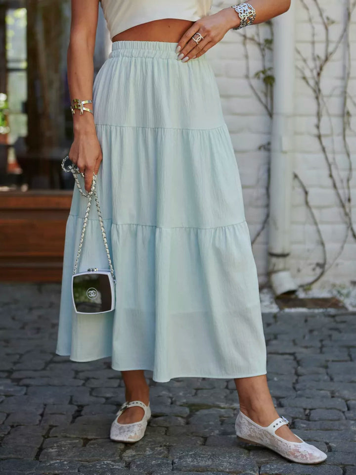 Long ruffled skirt for women in lightweight and flowy fabric with elastic waistband Lune London