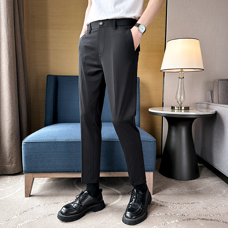 Elegant high-waisted slim-fit pants for men with practical pockets Lune London