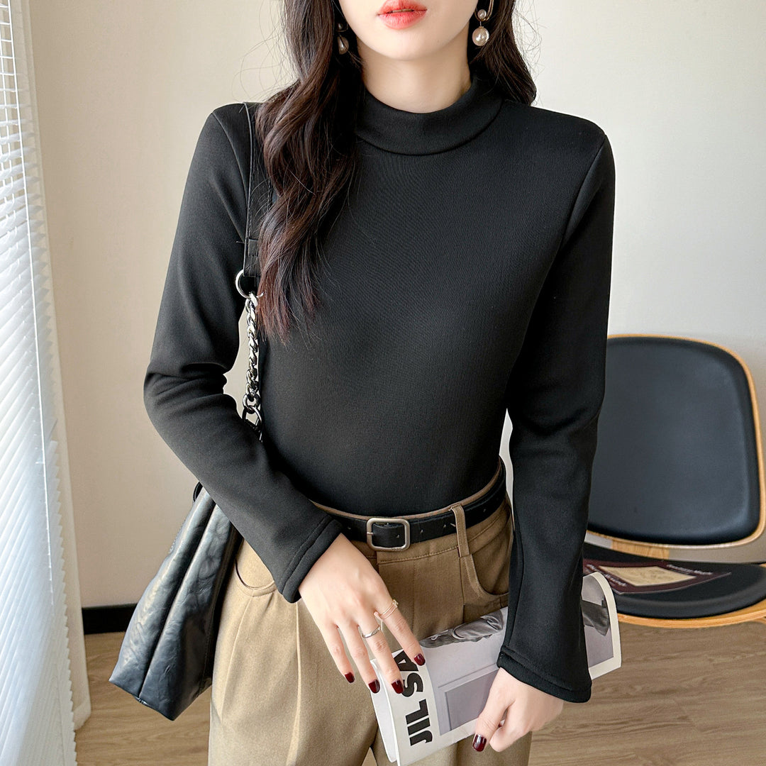 Ladies fashionable long sleeve top with stand-up collar Chic & Stil