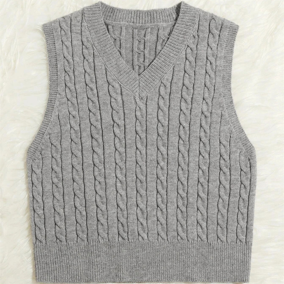 Knitted vest for women with V-neck and twisted pattern Lune London