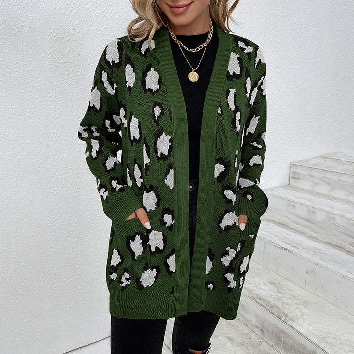 Leopard print knit jacket for women with practical pockets Lune London