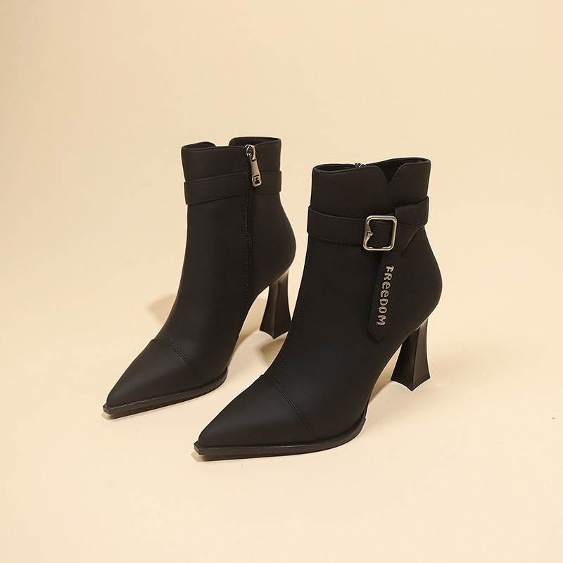 Ladies elegant ankle boots with high heels and trendy strap Lune London