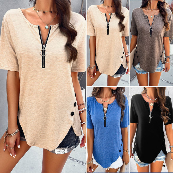 Casual women’s t-shirt with side button details and V-neck Lune London