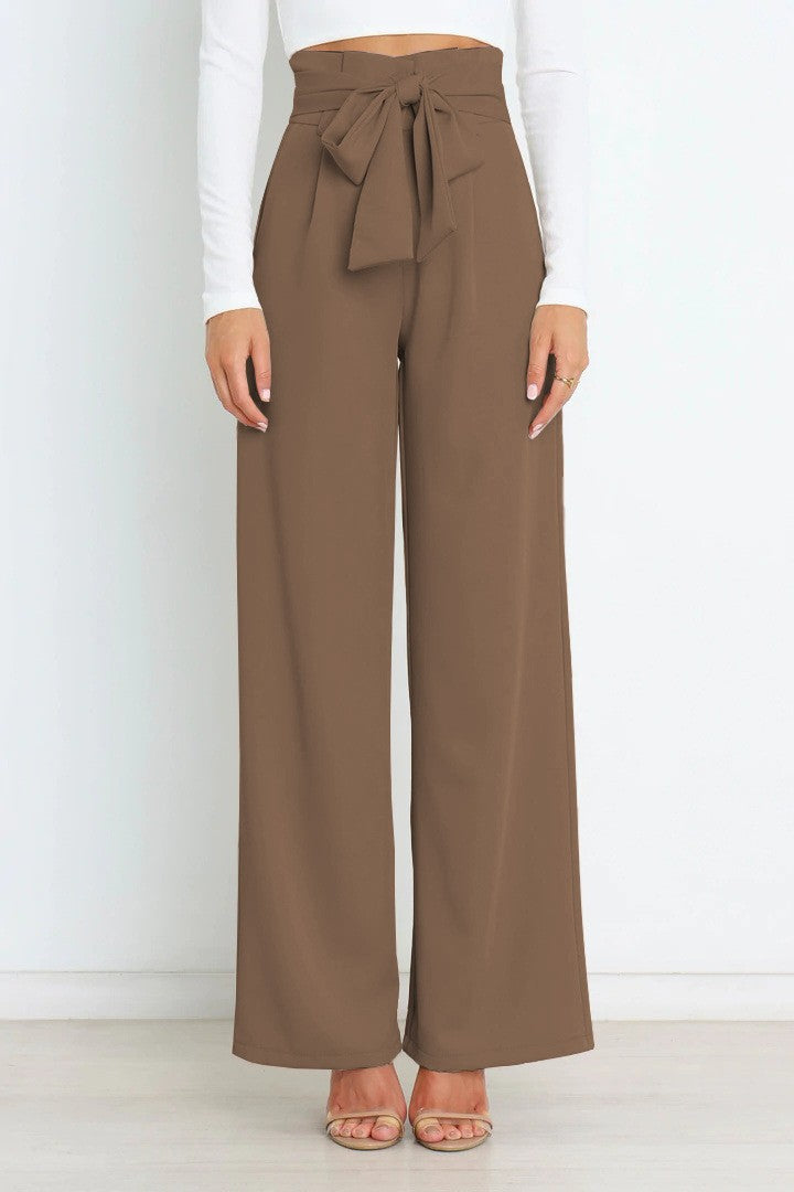 Women Wide Leg Pants with Decorative Tying Belt Lune London