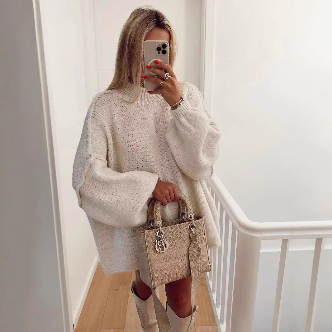 Ladies Large sweater with high collar and balloon sleeves Lune London