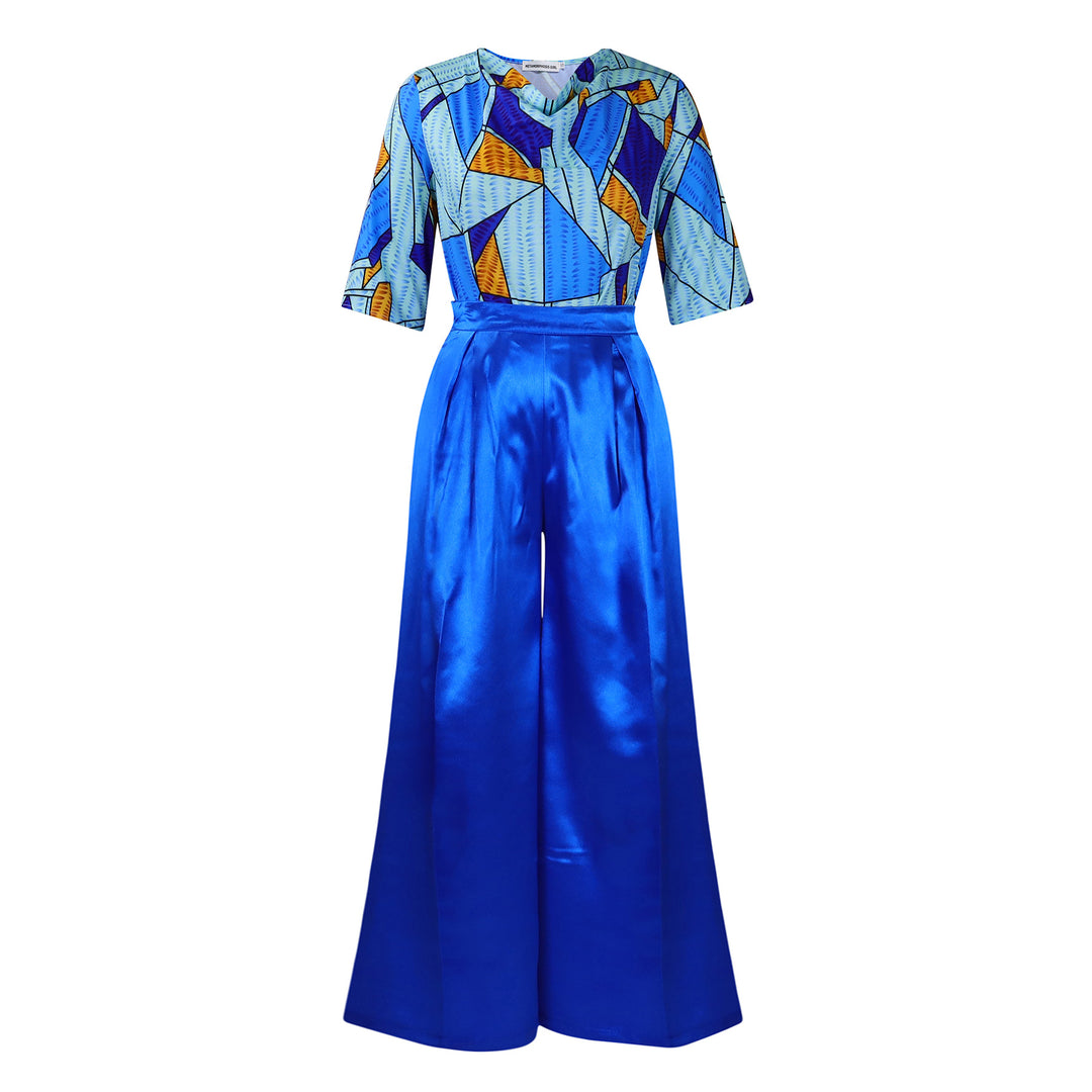 Ladies Elegant Jumpsuit with striking geometric pattern and wide leg Lune London