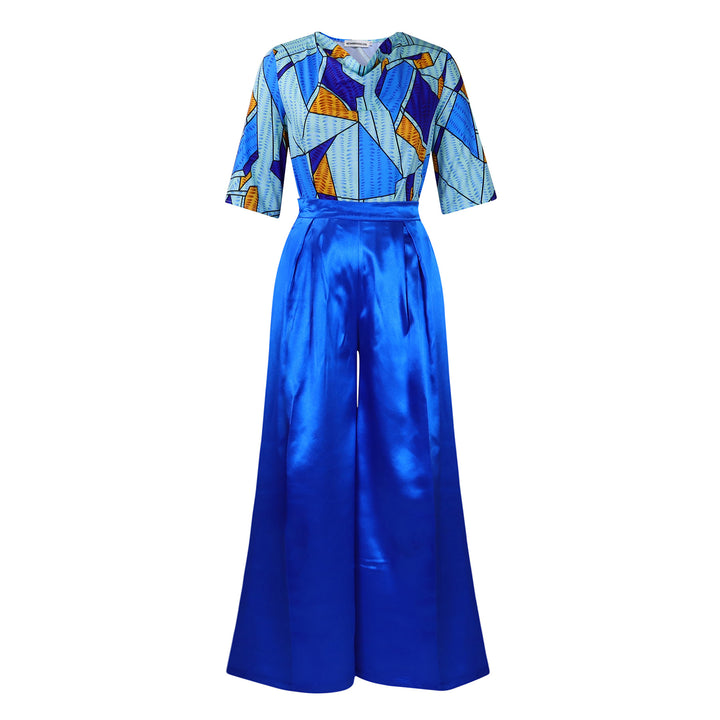 Ladies Elegant Jumpsuit with striking geometric pattern and wide leg Lune London
