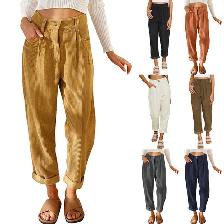 Ladies Comfortable and Elegant High-Waist Pants with a Fine Rib Pattern Lune London