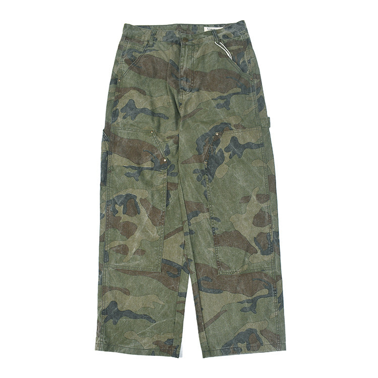 Cargo pants for women with multifunctional pockets and modern camouflage design Lune London