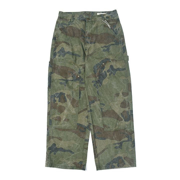 Cargo pants for women with multifunctional pockets and modern camouflage design Lune London