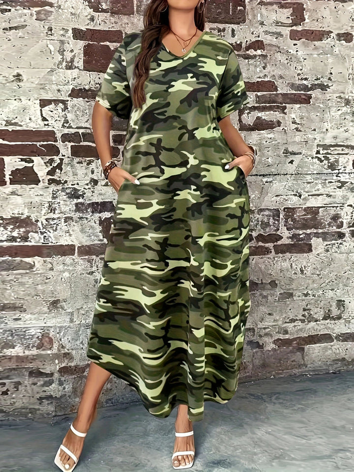Chic Casual Camo Printed Maxi Dress for Women