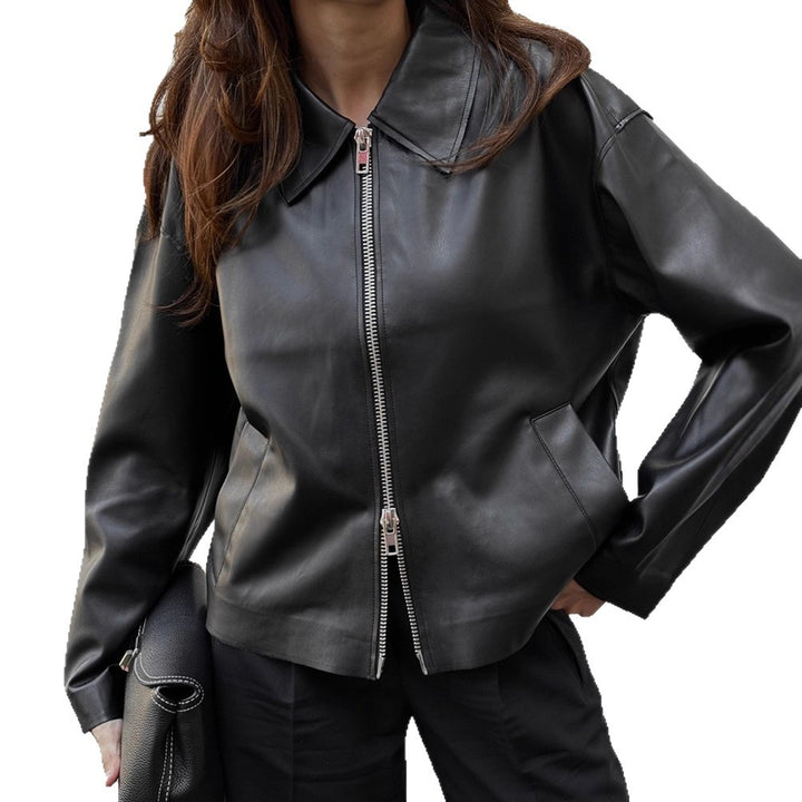 Faux leather jacket for women with a loose fit and elegant details Lune London