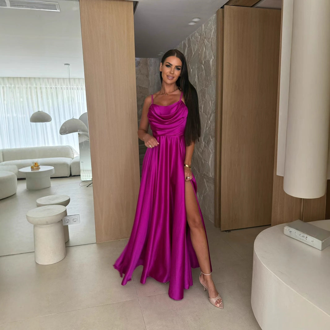 Ladies Elegant Evening Dress in Satin Lune London