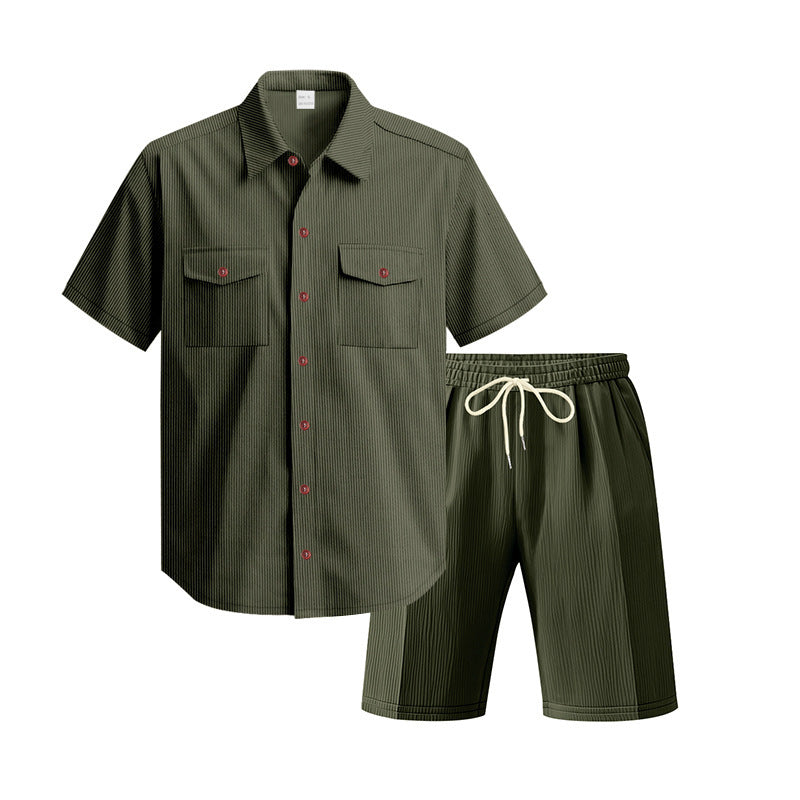 Casual men's outfit with textured top and shorts Lune London