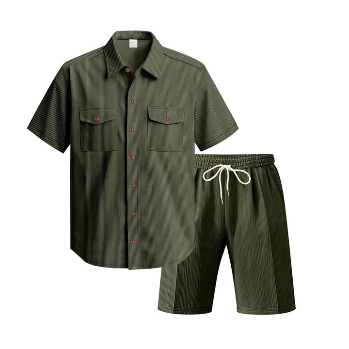 Casual men's outfit with textured top and shorts Lune London