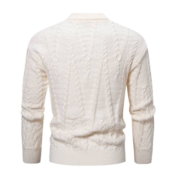 Slim knit pullover for men with cable pattern and high collar Lune London