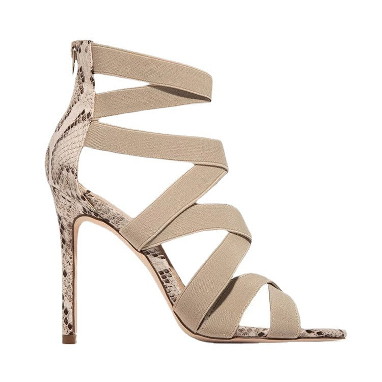 Women's platform sandals with adjustable straps and an elegant design in snake leather Lune London