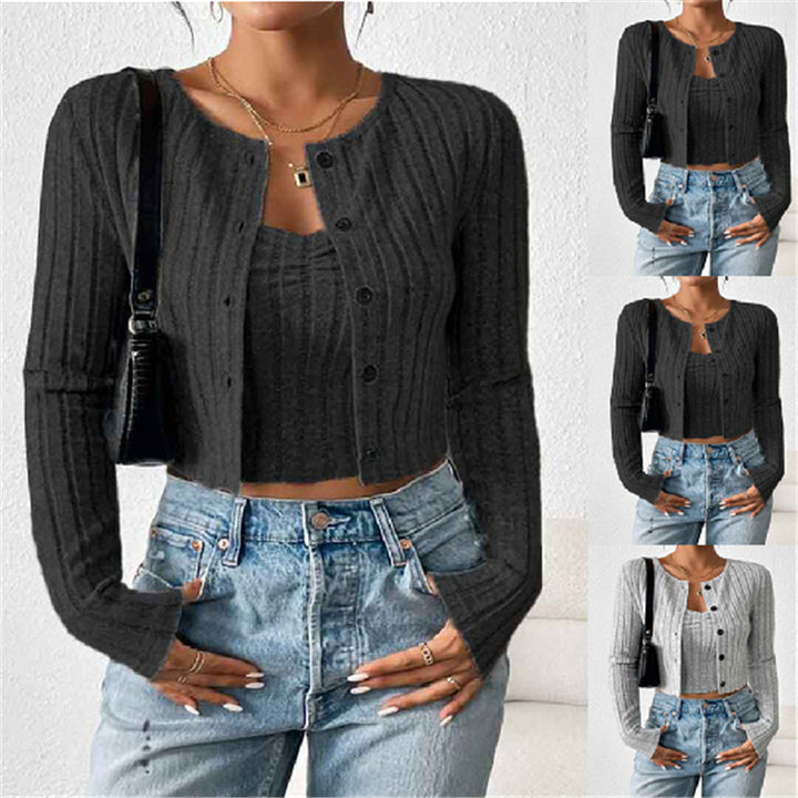 Casual women's cardigan with narrow ribbed design and button placket Lune London