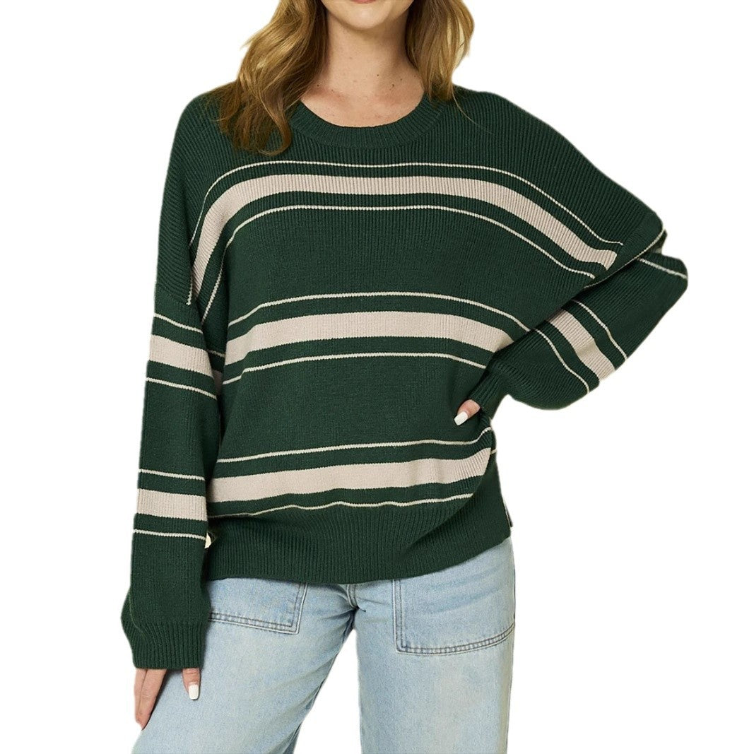 Pull en tricot décontracté pour femmes avec des manches surdimensionnées et des rayures modernes Chic & Stil