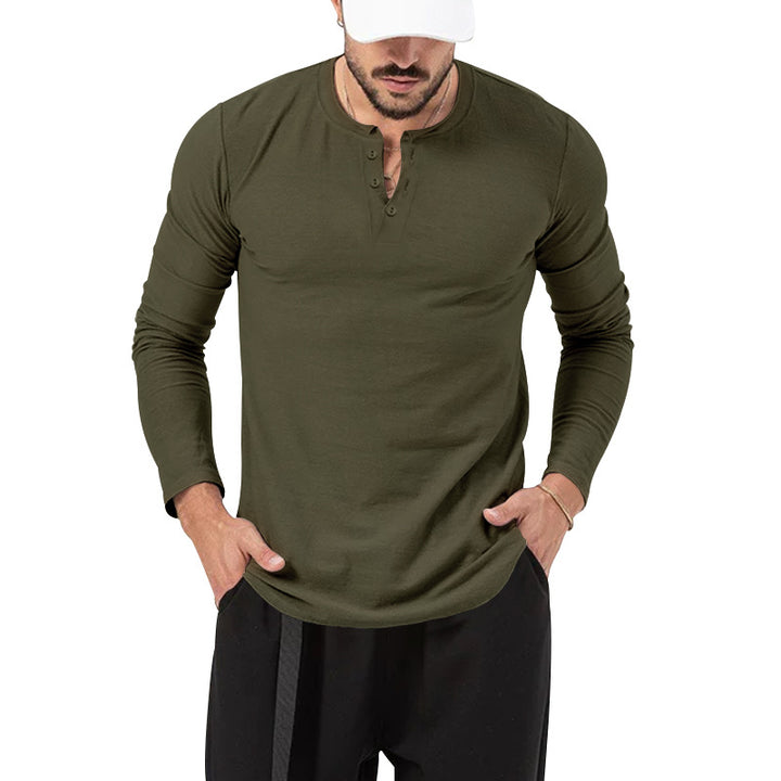 Men's Long Sleeve Henley Shirt in High Quality Cotton Blend with Stylish Button Details Lune London