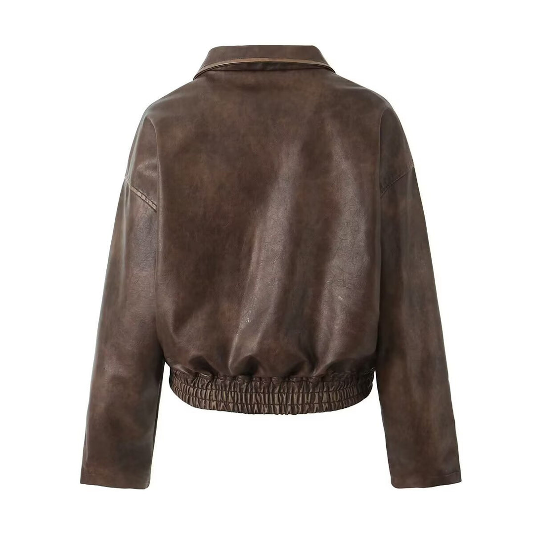 Leather jacket for ladies with a modern design featuring practical zippered pockets Lune London