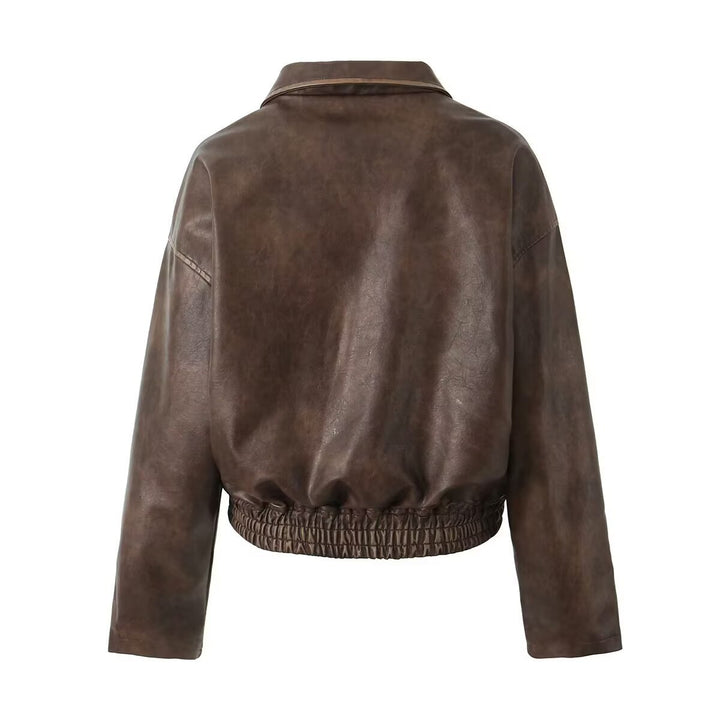 Leather jacket for ladies with a modern design featuring practical zippered pockets Lune London
