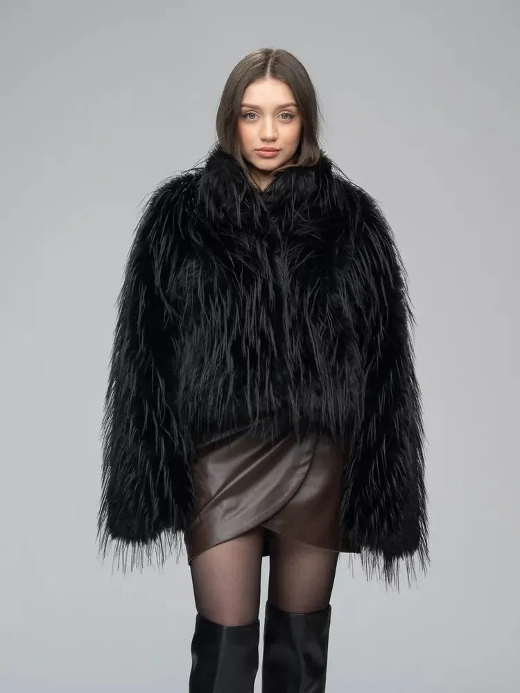 Ladies Trend Faux Fur Jacket with Elegant Fringe Lune London