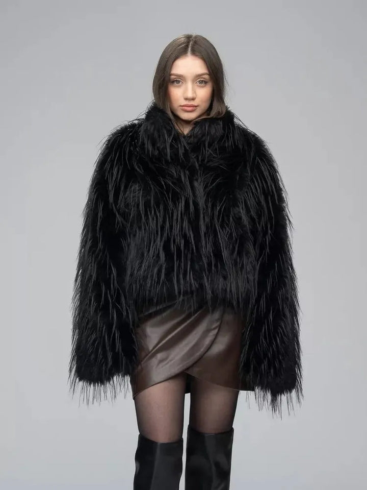 Ladies Trend Faux Fur Jacket with Elegant Fringe Lune London