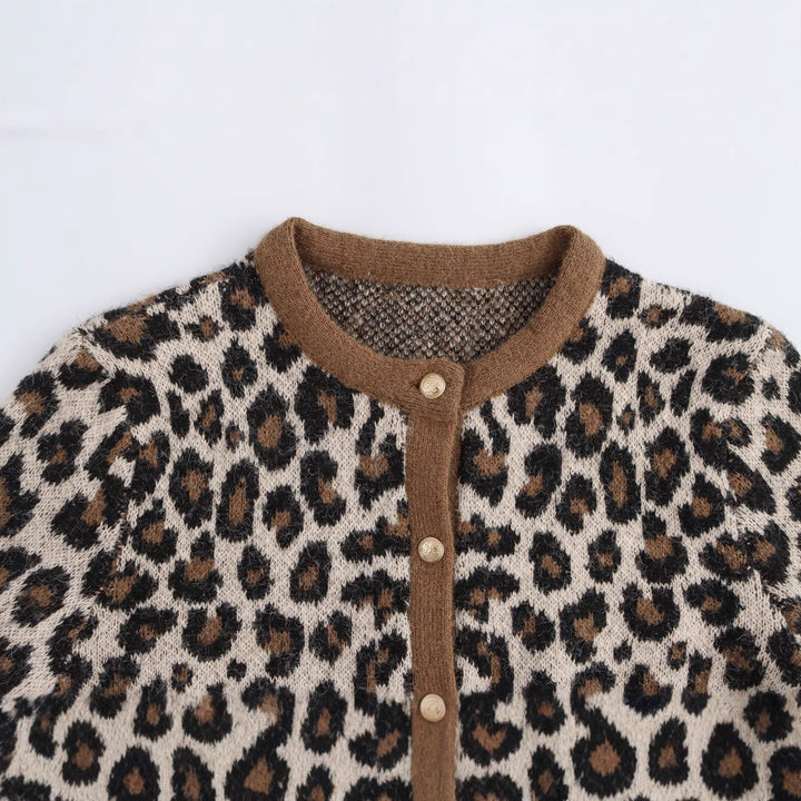 Cardigan en tricot confortable pour femmes avec imprimé animal et poches pratiques Chic & Stil