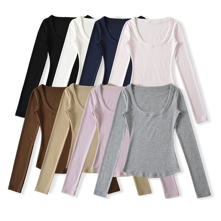 Women’s long sleeve top with deep round neckline Lune London